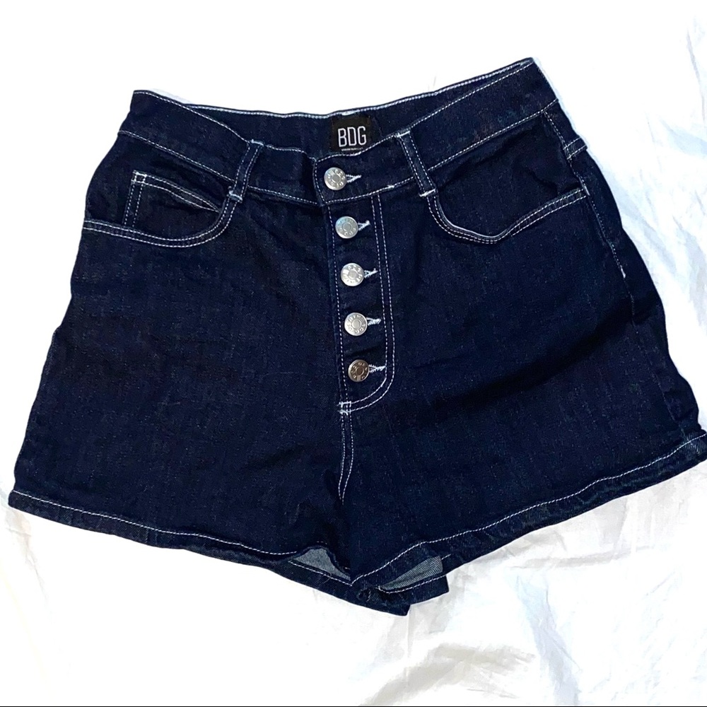 BDG Urban Outfitters high rise buttonfly jean cheeky shorts dark rinse size 29/8